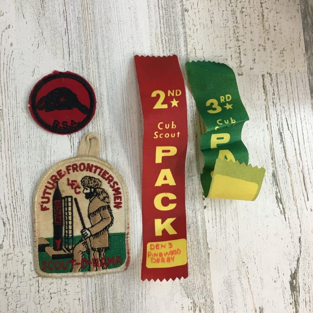 Boy Scout Patrol Vtg Red Black Patch Beaver Cub Scout Ribbons Scout-o-Rama LOT